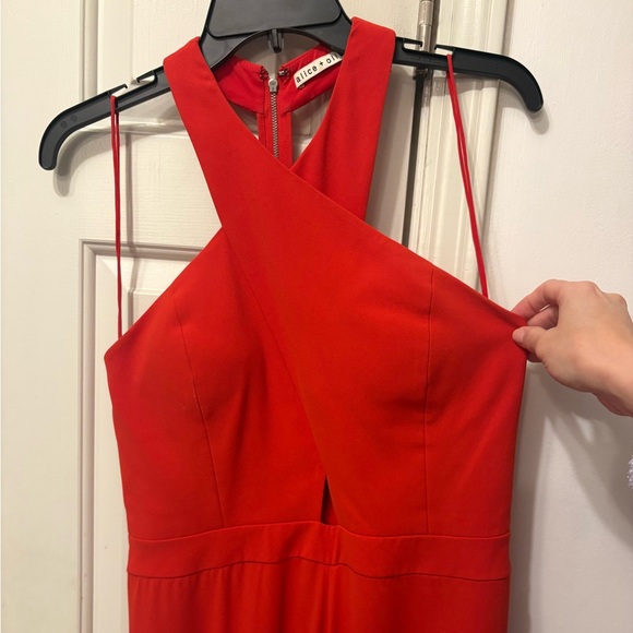 Alice + Olivia Red Halter Wide-Leg Jumpsuit - Picture 3 of 7